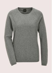 Madeleine Mode Longpullover MADELEINE "Kaschmirpullover Langarmshirt mit Strassdetails", Damen, Gr. 36/38, silber (steingrau, melange, silberfarben), Obermaterial: 95% Baumwolle CO. 5% Kaschmir WS., Modern, Pullover Longpullover, Strassbesatz