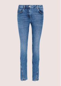 Madeleine Mode Regular-fit-Jeans MADELEINE "Jeans Skinnyjeans mit asymmetrischer Naht", Damen, Gr. 46, N + K Gr, blau, Obermaterial: 92% Baumwolle CO. 6% Polyester PES. 2% Elasthan EL., Jeans Regular-fit-Jeans