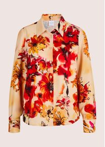 Madeleine Mode Langarmbluse MADELEINE "Hemdbluse Elegante Bluse mit Hemdkragen", Damen, Gr. 42, orange (pfirsich, multicolor), Obermaterial: 100% Viskose CV., Modern, Blusen Langarmbluse