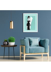 Bild mit Rahmen queence "Skizze, Mode, t&uuml;rkis", blau (farbe rahmen: wei&szlig;, farbe bild(er): t&uuml;rkis), B:40cm H:50cm T:2cm, Acrylglas, Holz, Bilder, Bild mit Rahmen, Poster mit buntem Acrylglas Passepartout