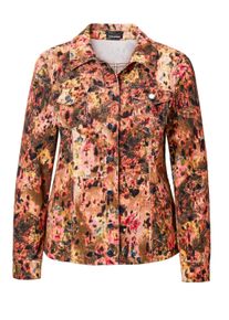 Kurzjacke GOLDNER "Printjacke mit Paisley-Muster", Damen, Gr. 46, braun (camel, gemustert), Obermaterial: 86% Baumwolle CO. 12% Polyester PES. 2% Elasthan EL., Manschette, Jacken Kurzjacke, Jeansjacken-Form