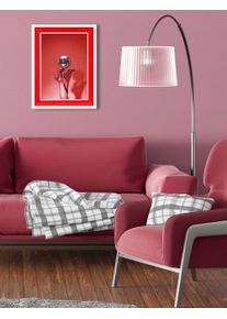 Bild mit Rahmen queence "Discokugel, glitzer, High Heels", rot (farbe rahmen: wei&szlig;, farbe bild(er): rot), B:40cm H:50cm T:2cm, Acrylglas, Holz, Bilder, Bild mit Rahmen, Poster mit buntem Acrylglas Passepartout