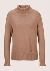 Madeleine Mode Longpullover MADELEINE "Pullover Rollkragen-Pullover mit Tasche", Damen, Gr. 44/46, braun (caramel, melange), Obermaterial: 52% Viskose CV. 27% Polyester PES. 21% Polyamid PA., Modern, normal, Pullover Longpullover