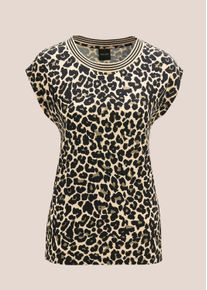 Madeleine Mode Kurzarmshirt MADELEINE "Leo-Shirt Modernes Blusenshirt mit U-Boot-Ausschnitt", Damen, Gr. 34, schwarz (perlwei&szlig;, schwarz), Obermaterial: 95% Viskose CV. 5% Elasthan EL., Modern, U-Boot-Ausschnitt, Shirts Kurzarmshirt