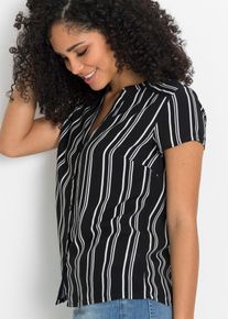 Kurzarmbluse bonprix, Damen, Gr. 38, schwarz, wei&szlig; gestreift, Web, Obermaterial: 100% Viskose, regular fit, Blusen Kurzarmbluse, Regular Fit, f&uuml;r Businessmode, aus Viskose, feminin gestaltet