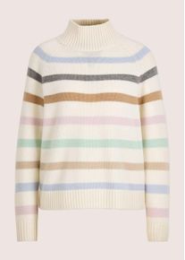 Madeleine Mode Stehkragenpullover MADELEINE "Strickpullover Wollpullover im Streifen-Look", Damen, Gr. 36/38, wei&szlig; (wollwei&szlig;, rauchblau, multicolor), Obermaterial: 90% Schurwolle WV. 10% Kaschmir WS., Modern, gerade, Pullover Stehkragenpullover, Farbharmonisches Streifenmuster