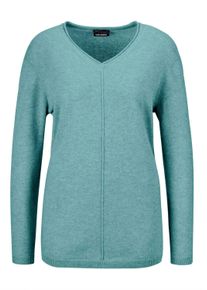 Strickpullover GOLDNER "Basicpullover mit V-Ausschnitt", Damen, Gr. 40, blau (aqua), Obermaterial: 100% Kaschmir WS., Rippe, Pullover Strickpullover, Aufwendig in Form gestrickt