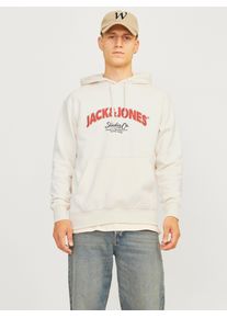 Jack & Jones Kapuzensweatshirt JACK & JONES "JORBRONX ARCH BIG SWEAT HOOD", Herren, Gr. M, wei&szlig; (antique wei&szlig;), angeraute Sweatware, Obermaterial: 60% Baumwolle, 40% Polyester, bedruckt, normal, Rippb&uuml;ndchen, Sweatshirts Kapuzensweatshirt