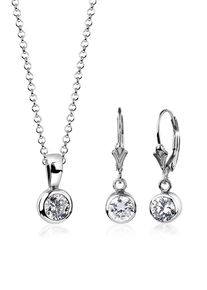 Ohrring und Ketten Set NENALINA "Schmuckset Kette Ohrh&auml;nger Solit&auml;r Zirkonia Steine 925 Silber" Gr. 45, silber, Schmuck_Sets, Damen, Blacklist, Silber 925 (Sterlingsilber), Ohrring und Ketten Set