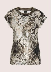 Madeleine Mode Kurzarmshirt MADELEINE "Shirt Print-Shirt mit kurzem Arm, Schlangen-Muster", Damen, Gr. 48, wei&szlig; (cappuccino, wei&szlig;, multicolor), Obermaterial: 95% Viskose CV. 5% Elasthan EL., Modern, tailliert, Shirts Kurzarmshirt, Geringelter Ausschnitt