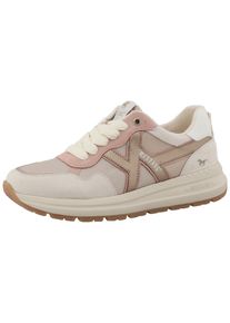 Keilsneaker Mustang Shoes "Nilda", Damen, Gr. 39, creme, goldfarben, Lederimitat, Textil, Schuhe Keilsneaker, Schn&uuml;rschuh, Halbschuh mit pastellfarbenen Kontrastbes&auml;tzen