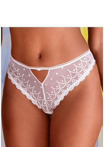 String Lascana "Fabia", Damen, Gr. 48/50, blau (wei&szlig;), Spitze, Obermaterial: 90% Polyamid, 10% Elasthan, Unterhosen String, aus edler Stickereispitze in dezent transparenter Optik