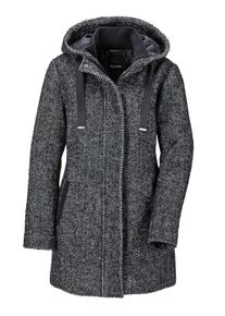 Langmantel GOLDNER "Wollmantel mit Fischgr&auml;ten-Muster", Damen, Gr. 52, schwarz-wei&szlig; (schwarz, wei&szlig;), Obermaterial: 50% Polyester PES. 50% Wolle WO., Sonstiges, M&auml;ntel Langmantel, Mit Strickb&uuml;ndchen am Kragen