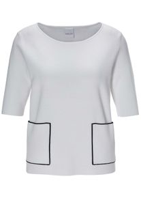 Madeleine Mode Longpullover MADELEINE "Strickpullover Eleganter Viskosepullover mit Rundhals", Damen, Gr. 48, wei&szlig; (wei&szlig;, schwarz), Obermaterial: 65% Viskose CV. 35% Polyamid PA., Modern, normal, V-Ausschnitt, Pullover Longpullover