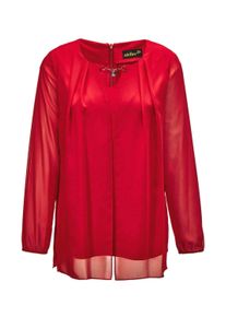 Kurzarmbluse GOLDNER "Kurzgr&ouml;&szlig;e Festliche Bluse mit Chiffon&uuml;berwurf", Damen, Gr. 20, rot, Obermaterial: 92% Polyester PES. 8% Elasthan EL., festlich, figurumspielend, Gummib&uuml;ndchen, Blusen Kurzarmbluse, Mit schm&uuml;ckendem Element am Ausschnitt