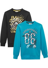 Sweatshirt bonprix, Jungen, Gr. 128/134, schwarz (schwarz, dunkelt&uuml;rkis graphisch bedruckt), Obermaterial: 100% Baumwolle, Sweatshirts Sweatshirt, bequeme Passform, sportliche Prints, aus Baumwolle