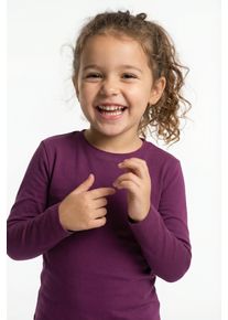 Langarmshirt happy girls, M&auml;dchen, Gr. 110, lila (berry), Jersey, Obermaterial: 95% Baumwolle, 5% Elasthan, unifarben, figurbetont h&uuml;ftlang, Rundhals, abgesteppte Kante, Shirts Langarmshirt, in Basic-Form