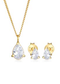Ohrring und Ketten Set Elli "Schmuckset Kette Ohrstecker Tropfen Zirkonia Set 925 Silber" Gr. 45, gold, Schmuck_Sets, Damen, Blacklist, Silber 925 (Sterlingsilber), Ohrring und Ketten Set