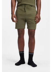 Pyjamashorts BOSS "Waffle Shorts", Damen, Gr. L, N-Gr, open gr&uuml;n 350, Jersey, Obermaterial: 60% Baumwolle, 40% Polyester, lang, Hosen Pyjamashorts