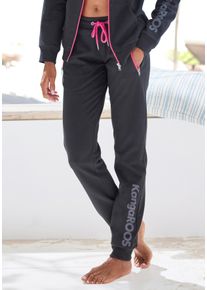 Sweathose Kangaroos, Damen, Gr. 44/46, N-Gr, schwarz, Single Jersey, Obermaterial: 60% Baumwolle, 40% Polyester, bedruckt, kontrastfarbene Details, unifarben mit Farbeinsatz, Basic lang, Hosen Sweathose, mit kontrastfarbenen Details, Loungewear, Topseller