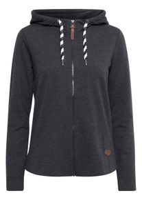 Kapuzensweatjacke oxmo "Kapuzensweatjacke OXWanda", Damen, Gr. S, grau (dar grau m), Obermaterial: 60% Baumwolle CO. 40% Polyester PES., normal, ohne Ausschnitt, Sweatjacken Kapuzensweatjacke