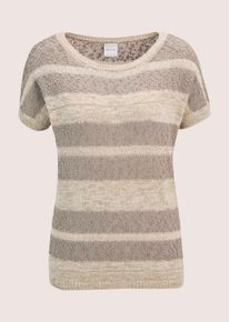 Madeleine Mode Longpullover MADELEINE "Pullover Kurzarm-Pullover mit Glanz-Effekt", Damen, Gr. 34, gold (berber, cappuccino, gold), Obermaterial: 89% Baumwolle CO. 5% Polyester PES. 3% metallisierte Fasern MTF. 2% Polyamid PA. 1% sonstige Fasern AF., Modern, normal, Pullover Longpullover