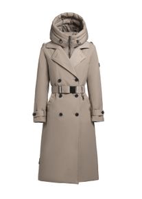 Trenchcoat Khujo "Trenchcoat Elena-YM", Damen, Gr. M, grau (greige), Obermaterial: 100% Polyester PES. Obermaterial: Futter: 100% Nylon NY. 100% Polyester PES., M&auml;ntel Trenchcoat