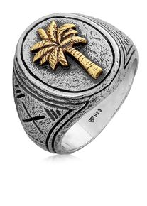 Siegelring HAZE & GLORY "Ring Siegelring - Palmlover 925 Silber" Gr. 66, silber, Fingerringe, Damen, 66, ohne Stein, Silber 925 (Sterlingsilber), 15mm, Siegelring