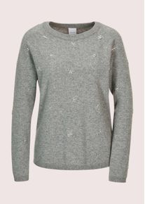 Madeleine Mode Longpullover MADELEINE "Strickpullover Winterpullover mit edlen Ziersteinen", Damen, Gr. 36/38, silber (graphit, melange, silberfarben), Obermaterial: 45% Wolle mw. 30% Kaschmir WS. 15% Viskose CV. 10% Polyamid PA., Modern, Pullover Longpullover, Schmucksteine