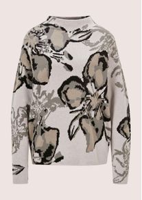 Madeleine Mode Langarmshirt MADELEINE "Sweatshirt Langarm Pullover mit floralem Muster", Damen, Gr. 36, grau (silbergrau, multicolor), Obermaterial: 95% Baumwolle CO. 5% Elasthan EL., Modern, Shirts Langarmshirt, Sweatshirt mit Strasssteinen