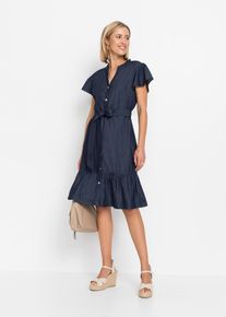 Jeanskleid bonprix, Damen, Gr. 36, N-Gr, blau denim used, Denim/Jeans, Obermaterial: 100% Baumwolle, figurbetont, Kleider Jeanskleid, f&uuml;r warme Tage, Kurzarm, aus Baumwolle, figurbetont