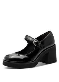 Spangenpumps Tamaris, Damen, Gr. 38, schwarz, Lacklederimitat, gl&auml;nzend, unifarben, Schuhe Spangenpumps, Blockabsatz, Partyschuh, Pumps in veganer Verarbeitung