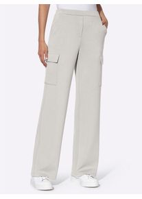 Jerseyhose Heine, Damen, Gr. 46, Normalgr&ouml;&szlig;en, grau (hellgrau), 50% Modal, 44% Polyester, 6% Elasthan, unifarben, lang, Hosen Jerseyhose