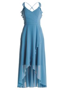 Abendkleid Vera Mont "Abendkleid mit Volant", Damen, Gr. 44, EURO, blau (shiny blaustone), Obermaterial: 100% Polyester PES., Kleider Abendkleid