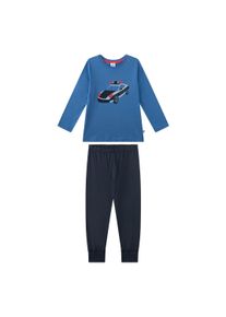 Schlafanzug Sanetta "Pyjama Schlafanzug Polizei lang", Jungen, Gr. 128, bunt (blau), Obermaterial: 100% Baumwolle CO(Bio)., Homewear-Sets Schlafanzug
