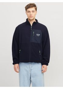 Jack & Jones Outdoorjacke JACK & JONES "JJTHEO &ndash; Fleecejacke mit Stehkragen und Logoprint", Herren, Gr. S, blau (sky captain), Web, Obermaterial: 100% Polyester, unifarben, regular fit, Jacken Outdoorjacke, Print, modisch, regular fit, Web, Stehkragen