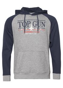 Kapuzensweatshirt Top Gun "Hoodie TG24037", Herren, Gr. M, grau (grau, melange, navy), Obermaterial: 73% Baumwolle CO. 22% Polyester COOLMAX PES(Coolmax). 5% Viskose Birla CV Birla., Pullover Kapuzensweatshirt
