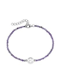 Armband Smart Jewel "Armband mit Edelstein-Kugeln + Muschelkern-Perle, Silber 925", lila, Armb&auml;nder, Damen, Silber 925 (Sterlingsilber), Armband