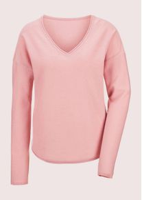 Madeleine Mode Longpullover MADELEINE "Pullover Oversize-Pullover mit Good Cashmere", Damen, Gr. 34, rosa (puderros&eacute;), Obermaterial: 90% Schurwolle WV. 10% Kaschmir WS., Modern, normal, V-Ausschnitt, Pullover Longpullover