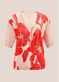 Madeleine Mode Longpullover MADELEINE "Pullover Pullover mit Bl&uuml;tenprint", Damen, Gr. 38, rot (koralle, ros&eacute;), Obermaterial: 60% Viskose CV. 40% Baumwolle CO., Modern, normal, Pullover Longpullover