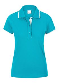 Madeleine Mode Kurzarmshirt MADELEINE "Poloshirt Klassisches Poloshirt", Damen, Gr. 42, blau (karibikblau), Obermaterial: 97% Baumwolle CO. 3% Elasthan EL., Modern, normal, Shirts Kurzarmshirt