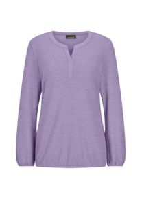 Langarmshirt GOLDNER "Kurzgr&ouml;&szlig;e Elegante Rundhals-Bluse mit Zierblende", Damen, Gr. 24, lila (flieder), Obermaterial: 80% Polyester PES. 15% Viskose CV. 5% Elasthan EL., Modisch, Shirts Langarmshirt, Gummib&uuml;ndchen