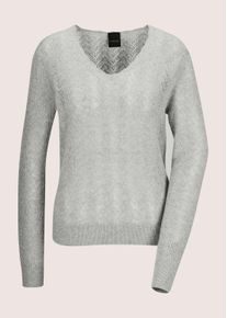 Madeleine Mode Longpullover MADELEINE "Kaschmirpullover Luxuri&ouml;ser Strickpullover mit Ajour-Muster", Damen, Gr. 36/38, grau (silbergrau, wollwei&szlig;, melange), Obermaterial: 100% Kaschmir WS., Modern, Pullover Longpullover, Allover Ajourmuster