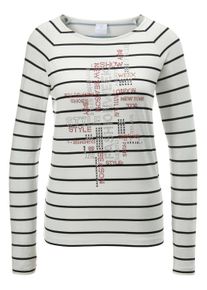 Madeleine Mode Langarmshirt MADELEINE "Ringelshirt Glanzvolles Langarmshirt mit Ziersteinen", Damen, Gr. 40, wei&szlig; (wei&szlig;, multicolor), Obermaterial: 95% Viskose CV. 5% Elasthan EL., Modern, normal, Shirts Langarmshirt