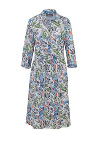 Sommerkleid GOLDNER "Blusenkleid mit Hemdkragen", Damen, Gr. 44, N-Gr, orange (sand, blau, orange, gemustert), Obermaterial: 100% Viskose CV., figurumspielend, Manschette, Kleider Sommerkleid, Taillenabtrennung
