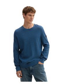 Strickpullover Tom Tailor, Herren, Gr. S, blau (schwarz teal melange), Strick, Obermaterial: 100% Baumwolle, unifarben, regular fit normal, Rundhals, B&uuml;ndchen, Pullover Strickpullover, mit Rundhalsausschnitt