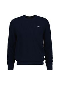 Sweater Gant "Strickpullover MICRO TEXTURED COTTON C-NECK 1er Pack", Herren, Gr. XXL, blau, Obermaterial: 100% Baumwolle CO., Sweatshirts Sweater