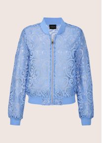 Madeleine Mode Jackenblazer MADELEINE "Blazer Eleganter Blouson mit Paisley-Spitze", Damen, Gr. 46, blau (gletscherblau), Obermaterial: 100% Baumwolle CO., Modern, figurumspielend, Blazer Jackenblazer, Transparente Spitze