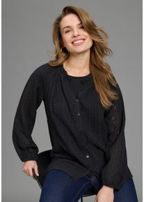 Shirtbluse Laura Scott, Damen, Gr. 34, schwarz, Spitze, Obermaterial: 100% Baumwolle, unifarben, gekr&auml;uselter Ausschnitt, R&uuml;schen mit innenliegendem Gummizug, Blusen Shirtbluse, in H&auml;keloptik, aus Baumwolle