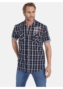 Karohemd Jan Vanderstorm "Kurzarmhemd BERTY", Damen, Gr. XXL, weit, blau (dunkelblau kariert), Obermaterial: 100% Baumwolle CO., Hemden Karohemd